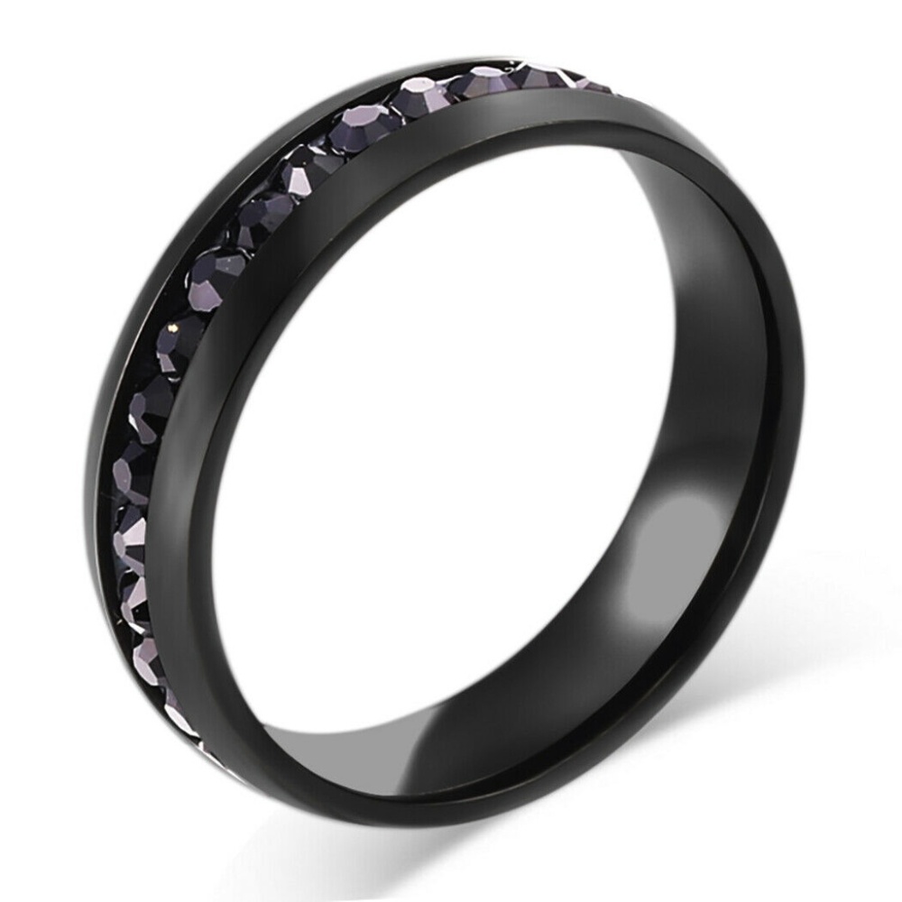 Stainless Steel Ring with Black Crystals Size 12
